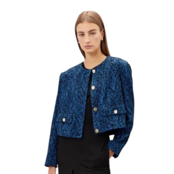 Boss Janoa Jacket Blazer in Blue Black Tweed Size 8 - Picture 2 of 11